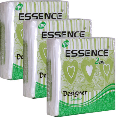 ESSENCE Tissue Paper Napkins 2 Ply Designs Printed Party Napkins Green - 50 Serviettes (Pack of 3) Green Paper Napkins(3 Sheets)