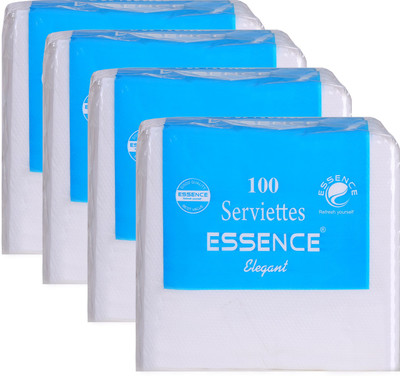 ESSENCE Tissue Paper Napkins Plain Table Top Napkins Blue - 100 Serviettes (Pack of 4) Blue Paper Napkins(4 Sheets)