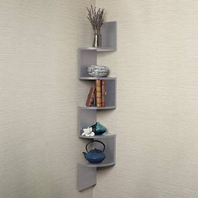 OnlineCraft ch2876 wooden zigzag 11 shelf grey Wooden Wall Shelf(Number of Shelves - 5, Grey)