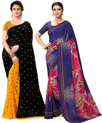 ANAND Polka Print Bollywood Georgette Saree(Pack of 2, Dark Blue, Black)
