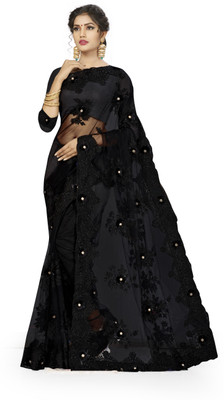 manvaa Embroidered Bollywood Net Saree(Black)