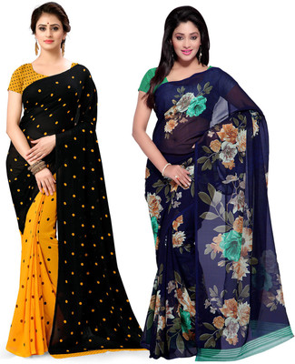 ANAND Polka Print Daily Wear Georgette Saree(Pack of 2, Dark Blue, Black)