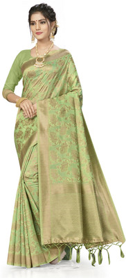 manvaa Woven Banarasi Silk Blend Saree(Green)