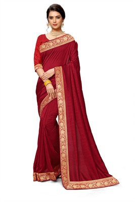 TINA FASHION Embellished Bollywood Silk Blend Saree(Maroon)