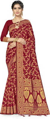 manvaa Woven Banarasi Silk Blend Saree(Maroon)