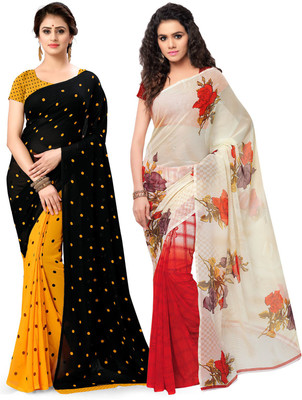 kashvi sarees Printed, Graphic Print, Polka Print Bollywood Georgette Saree(Pack of 2, White, Black)
