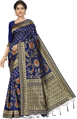 manvaa Woven Banarasi Silk Blend Saree(Dark Blue)