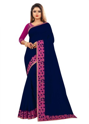 Bandidhari Fashion Embroidered Bollywood Silk Blend Saree(Blue)