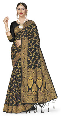 Shadow & Saining Woven Banarasi Silk Blend Saree(Black)