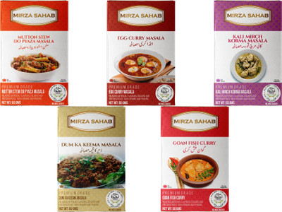 Mirza Sahab Spice Combo of 10 (2 Kali Mirch Korma Masala, 2 Dum Ka Keema Masala, 2 Goan Fish Curry Masala, 2 Egg Curry Masala, 2 Mutton Stew Do Pyaaza Masala)(10 x 50 g)