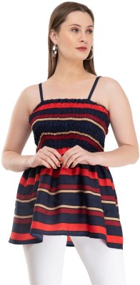 3SIX5 Casual No Sleeve Striped Women Multicolor Top