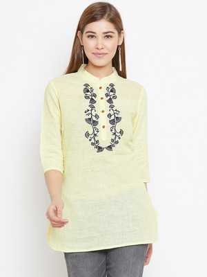 Avyanna Casual Regular Sleeve Embroidered Women Yellow Top