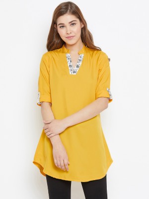 Avyanna Casual Regular Sleeve Solid Women Yellow Top