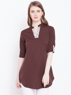 Avyanna Casual 3/4 Sleeve Solid Women Brown Top