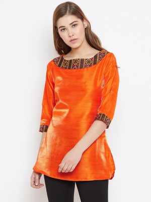 Avyanna Casual 3/4 Sleeve Embroidered Women Orange Top