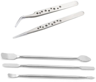 wroughton Set of 2 Anti-Static Stainless Steel Tweezers- Straight & Curved Tips With Set of 3 Metal Opener for Dissambling Tools and Gadgets