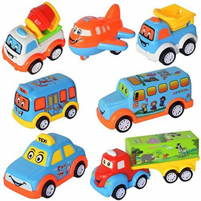 WISHKEY Unbreakable Power Friction Pull Back, Push and Go Car,Crawling Vehicle Toy for Kids - Set of 7(Multicolor, Pack of: 7)