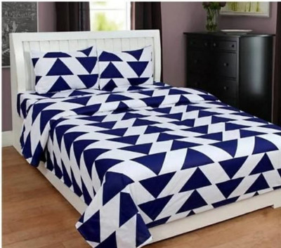 LOXICA 120 TC Polyester Double 3D Printed Flat Bedsheet(Pack of 1, Blue)