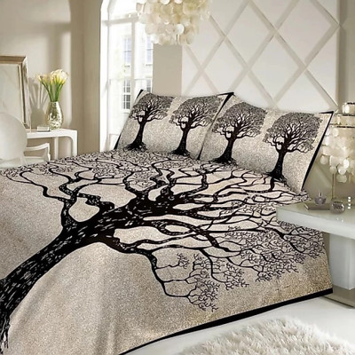 Elma 151 TC Cotton Double Jaipuri Prints Flat Bedsheet(Pack of 1, Black)