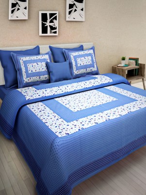 Crafts Bazzar 100 TC Cotton Double Floral Flat Bedsheet(Pack of 1, Blue)