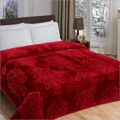 BIZIM Self Design Double Mink Blanket for  Mild Winter(Polyester, Maroon)