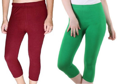 FeelBlue Women Maroon, Light Green Capri