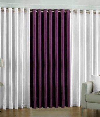 goycors 243 cm (8 ft) Polyester Room Darkening Door Curtain (Pack Of 3)(Solid, Purple, White)