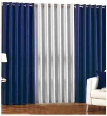 goycors 243 cm (8 ft) Polyester Room Darkening Door Curtain (Pack Of 3)(Solid, Blue, White)