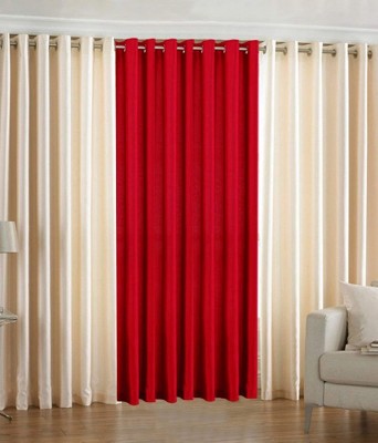 goycors 213 cm (7 ft) Polyester Room Darkening Door Curtain (Pack Of 3)(Solid, Cream, Red_7Ft)