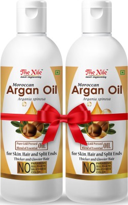 The Nile Moroccan Argan Hair Oil Pure Cold Pressed Blend of Essential Oil for Skin, Hair and Split Ends Thicker and Glossier Hair 150 ML X 2 (Combo of 2 Bottle) (300 ML) Hair Oil(300 ml)