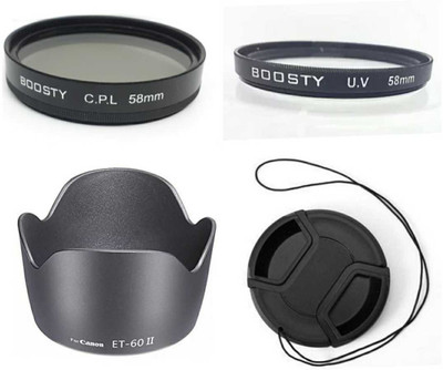 BOOSTY 4pcs COMBO (ET 60 Lens hood + lens cap + UV filter and CPL) Replacment 18-55Mm 55-250Mm  Lens Hood(58 mm, Black)