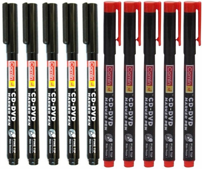 Camlin CD DVD Marker Pen(Set of 10, Black, Red)