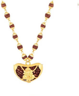 Pratima Religious Jewelery Kaju Ganesh Locket With Puchmukhi Rudraksha Mala (8MM 36Beads) Gold-plated Plated Wood Chain Gold-plated Brass, Wood Locket