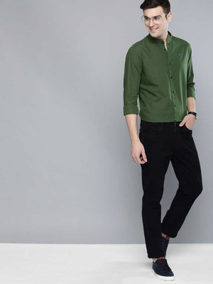 FUBAR Men Solid Casual Dark Green Shirt