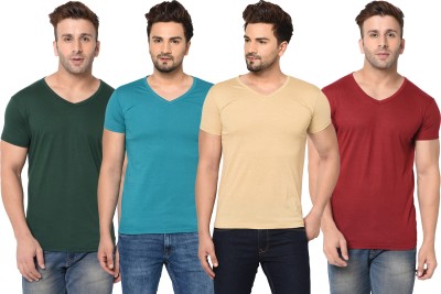 Jangoboy Solid Men V Neck Light Blue, Green, Maroon, Beige T-Shirt