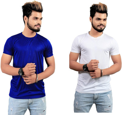 Sai Creation Solid Couple Round Neck Light Blue, White T-Shirt