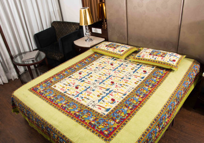 Lokesh Creashan 600 TC Cotton King Printed Flat Bedsheet(Pack of 1, Yellow)