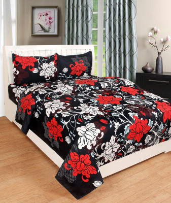 SAHI OVERSEAS 240 TC Polyester Double Abstract Flat Bedsheet(Pack of 1, Black)