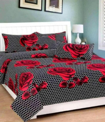 Sna Creation 240 TC Polyester Double Floral Flat Bedsheet(Pack of 1, Red)