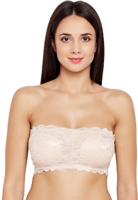 Diva World Beige Solid Lace Tube Strapless Wirefree Removeable Padded Bandeau Bra Women Bandeau/Tube Lightly Padded Bra(Beige)