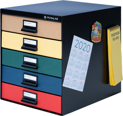 Pennline 5 Compartments HUB Storage Metal Frame with 5 Compartmnet Drawer Paperboard (Cardboard) Cabinet(Matte Black)