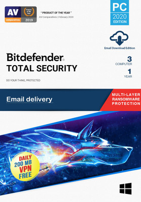 bitdefender 3 PC PC 1 Year Total Security Compatible with Windows (Email Delivery - No CD)(Home Edition)