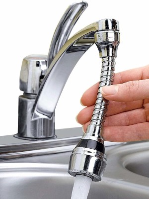 KHIZA Turbo Flex 360 Degree Rotation Bubbler Saving Water Faucet Stainless Steel tap Extension, Filter Shower Head Nozzle Adapter, Silver, Chrome Finish Nozzle Cock Faucet(Deck Mount Installation Type)