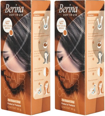 Berina A27 Light Natural Brown Hair Color Cream 60gm , Light Natural Brown, Pack of 2 , Light Natural Brown