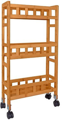Livzing 3 Layer Storage Organizer Rack with Wheels - Space Saving Trolley for Kitchen Bedroom and Bathroom Bamboo Kitchen Trolley