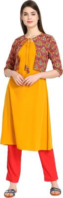 ALC Creations Women Printed, Solid A-line Kurta(Red, Yellow)