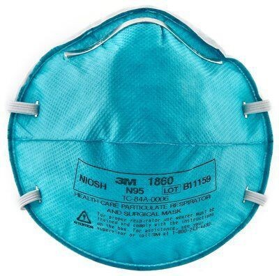 3M Health Care Particulate Respirator and Surgical Mask 1860, NIOSH Approved N95(Free Size, Pack of 2)