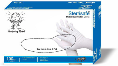 STERRISAFE Disposable Non Sterile Powdered Latex Medical Examination Gloves, Medium (White) - 100 Pieces. Latex, Rubber Examination Gloves(Pack of 100)