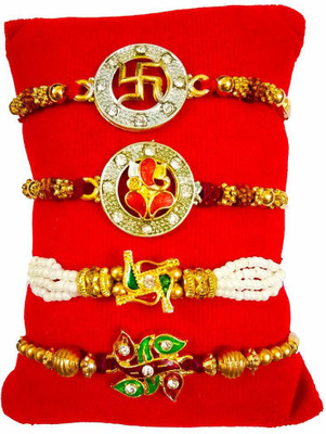 Dms Retail Designer Combo of 4 Different Pattern Elegant Rakhi for Brother Om Swastik Tortoise Ganesh Rudraksh Gold Finish Rakhi  Set(4 rakhi)
