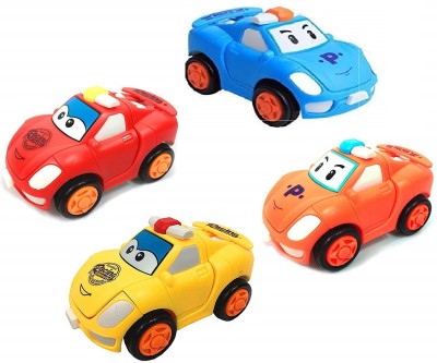 MASX Premium Quality Bright Colour Mini Racing Friction Family Transformer Toy Racing Car Convert from CAR to Robot / Push n go Toys for Kids 3 Pcs Yellow , Blue, Orange and Red(Multicolor, Pack of: 4)